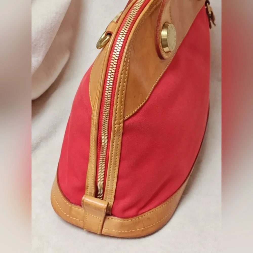 Dooney & BOURKE Red Canvas & Leather Vintage CABRIOLET Dome Satchel